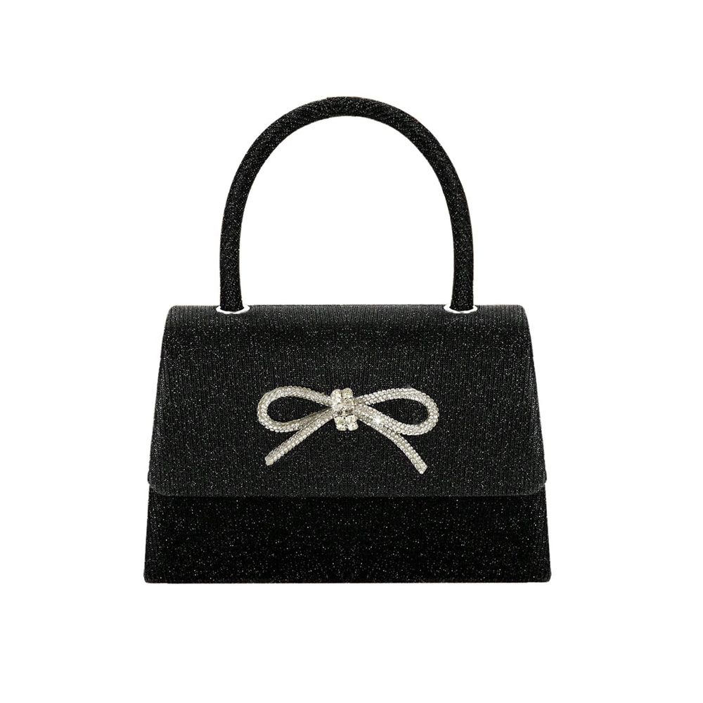 Rhinestone Bow Knot Clutch - Elegant Evening Handbag (Black & White)